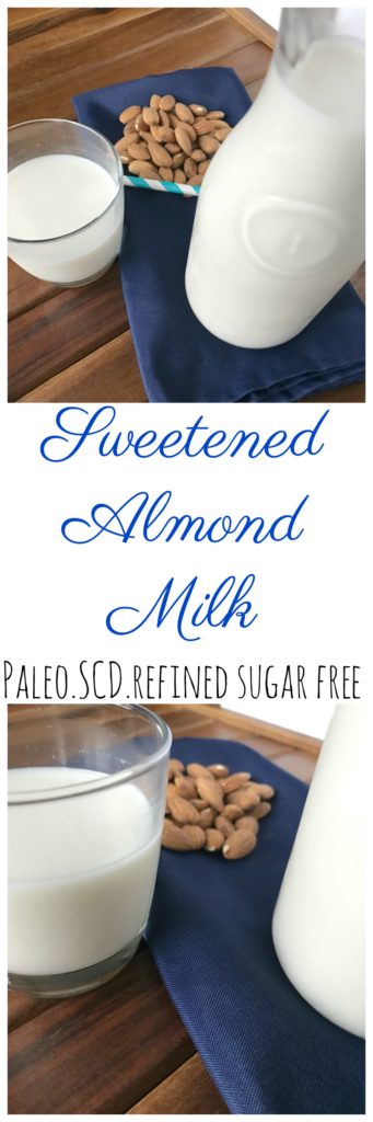 A smooth and sweet easy to make almond milk with no refined sugar.