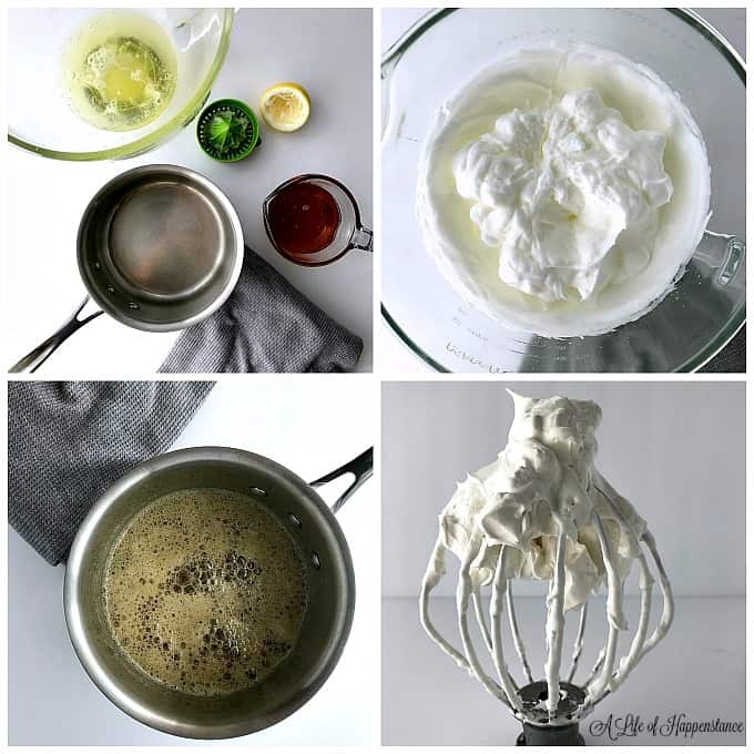 A collage showing how to make the meringue. 