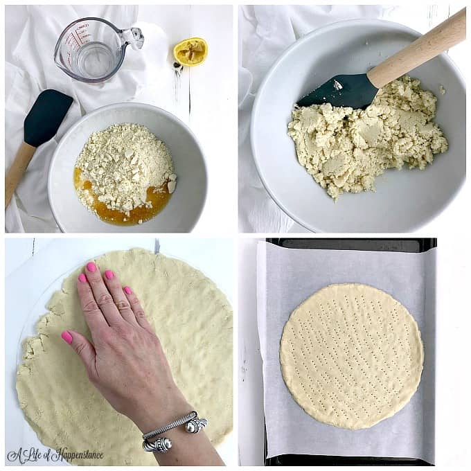 A collage showing how to make the almond flour sugar cookie.
