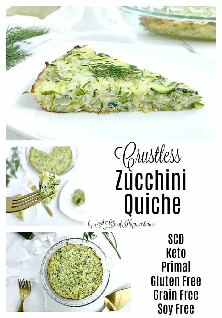 This crustless zucchini quiche recipe incorporates dill and Gouda cheese for an easy and refreshing breakfast or brunch! The dish is SCD, low carb, gluten free, grain free, and low lactose. 