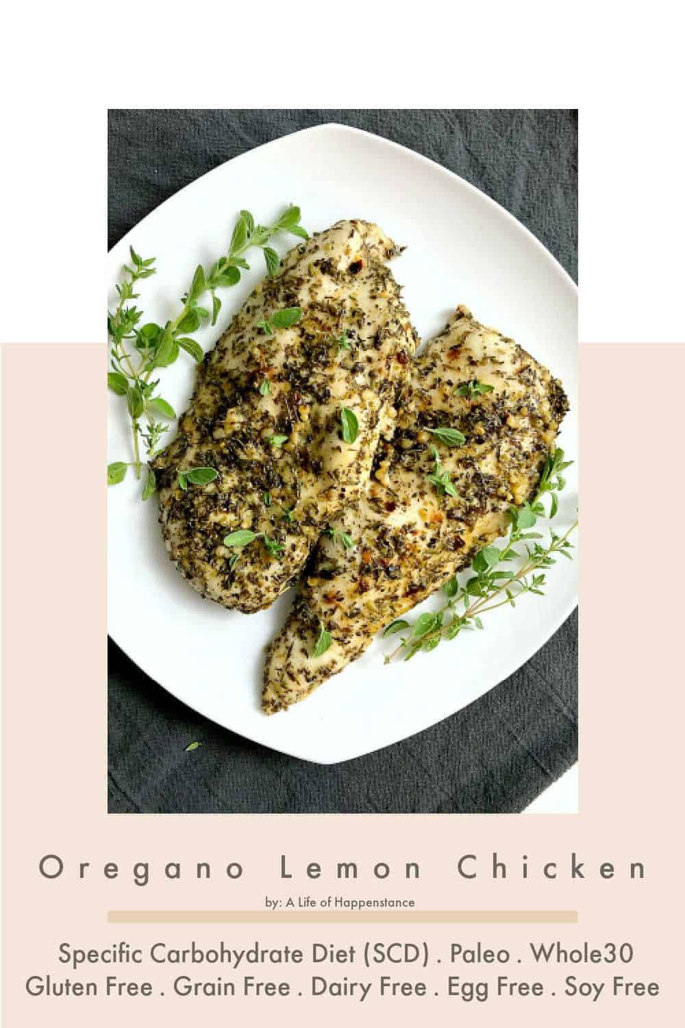This oregano lemon chicken is a delicious, flavorful, and healthy dinner recipe that's perfect anytime of the year! It's a simple main meal that follows Paleo, Whole30, and SCD (specific carbohydrate diet). It's also gluten free, grain free, dairy free, soy free, and egg free.  