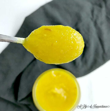 A spoonful of pineapple sweet and sour sauce.